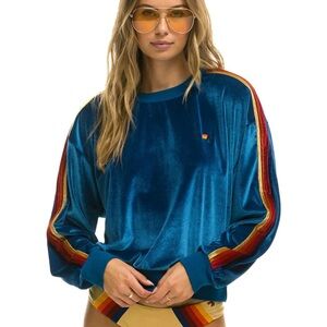 AVIATOR NATION CLASSIC VELVET RELAXED SWEATSHIRT - VINTAGE BLUE